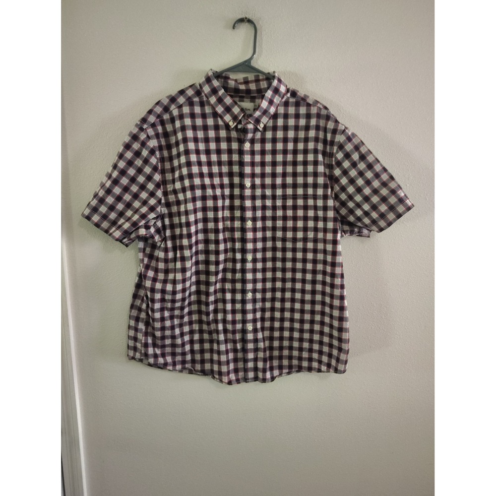Goodfellow & Co XXL Red White Navy Blue Plaid Short Sleeve Button Down Shirt